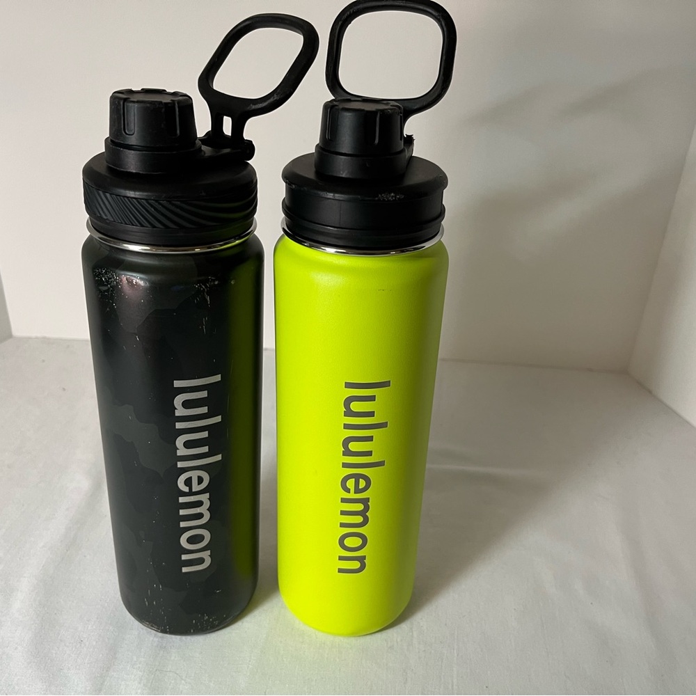 Lululemon Black and Neon Green Water Bottles
